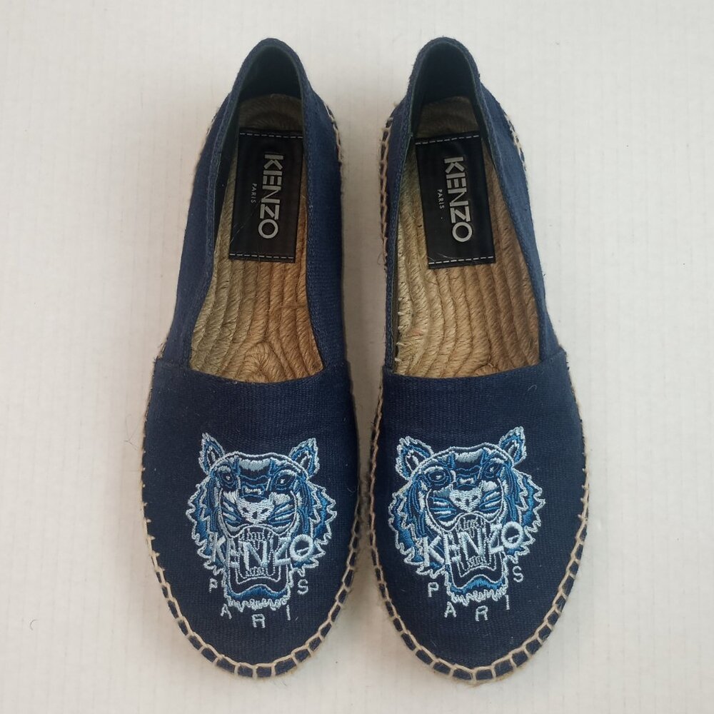 Kenzo Tiger Embroidered Navy Blue Slip On Espadrilles Flats